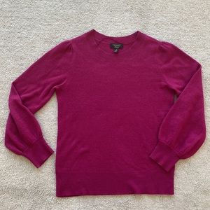 Charter Club Luxury Cashmere Ruched Puffy Balloon Sleeve Magenta Sweater - M